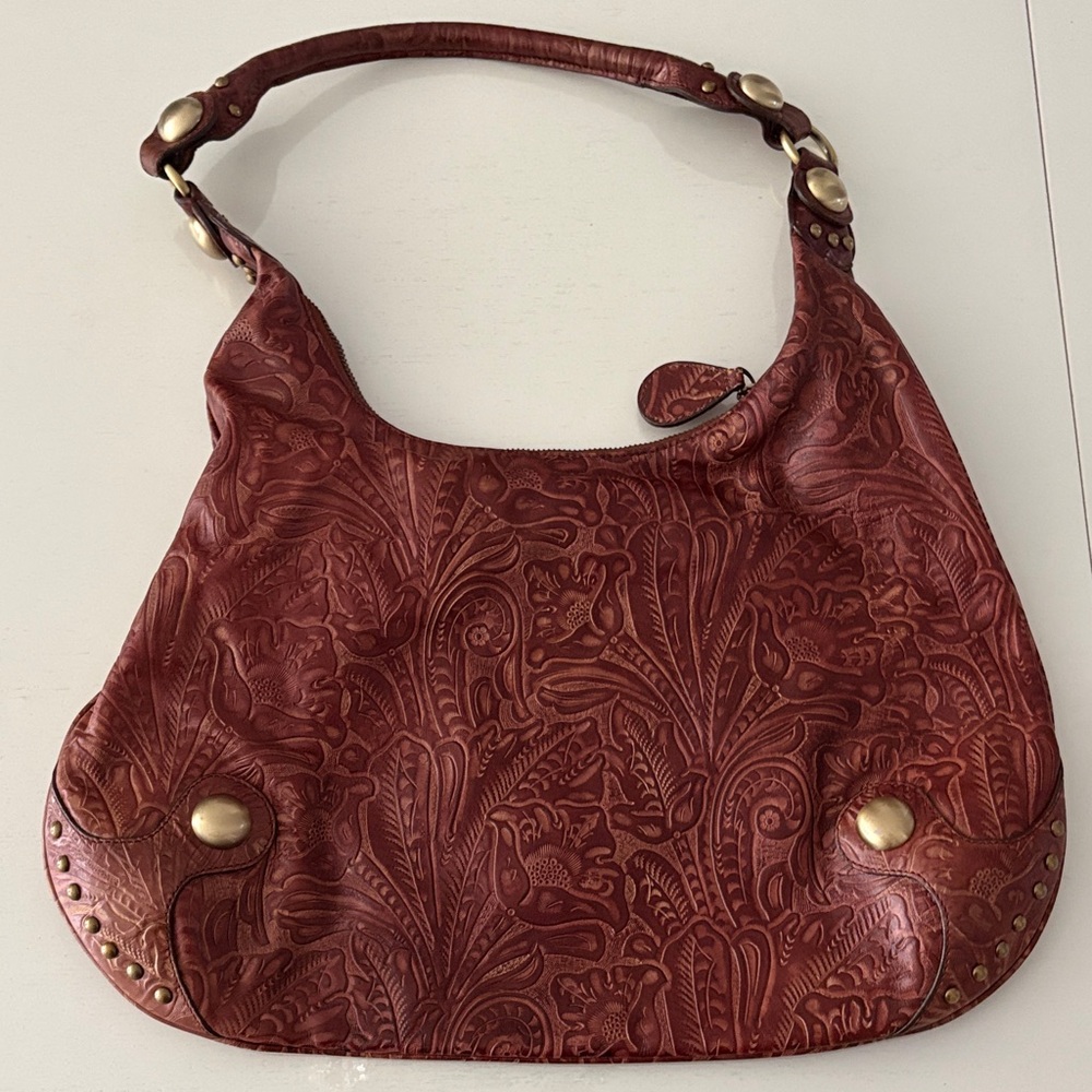 Floral Embossed Leather Hobo Bag